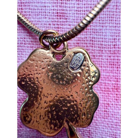 Long Chanel Coral Clover Pendant Necklace - Picture 4 of 5
